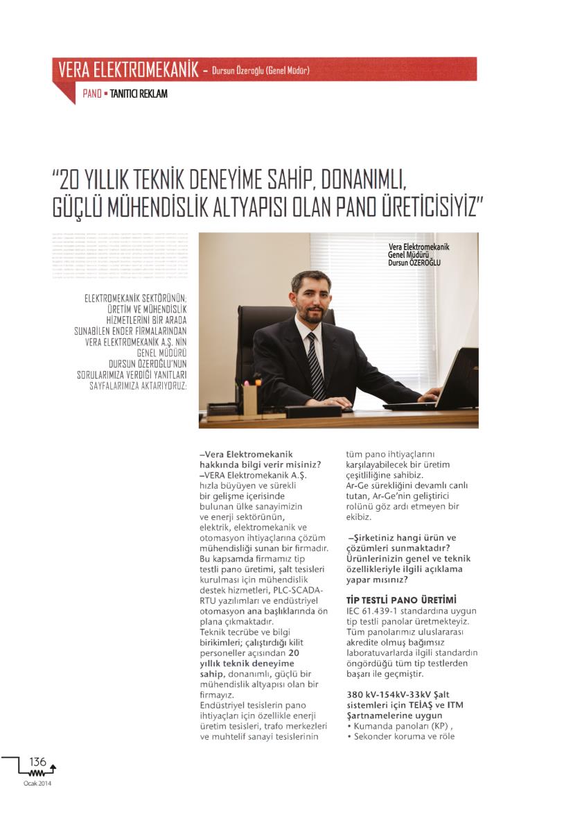 Kaynak Elektrik Pano Dergisi Röportaj | OCAK 2014 - 1