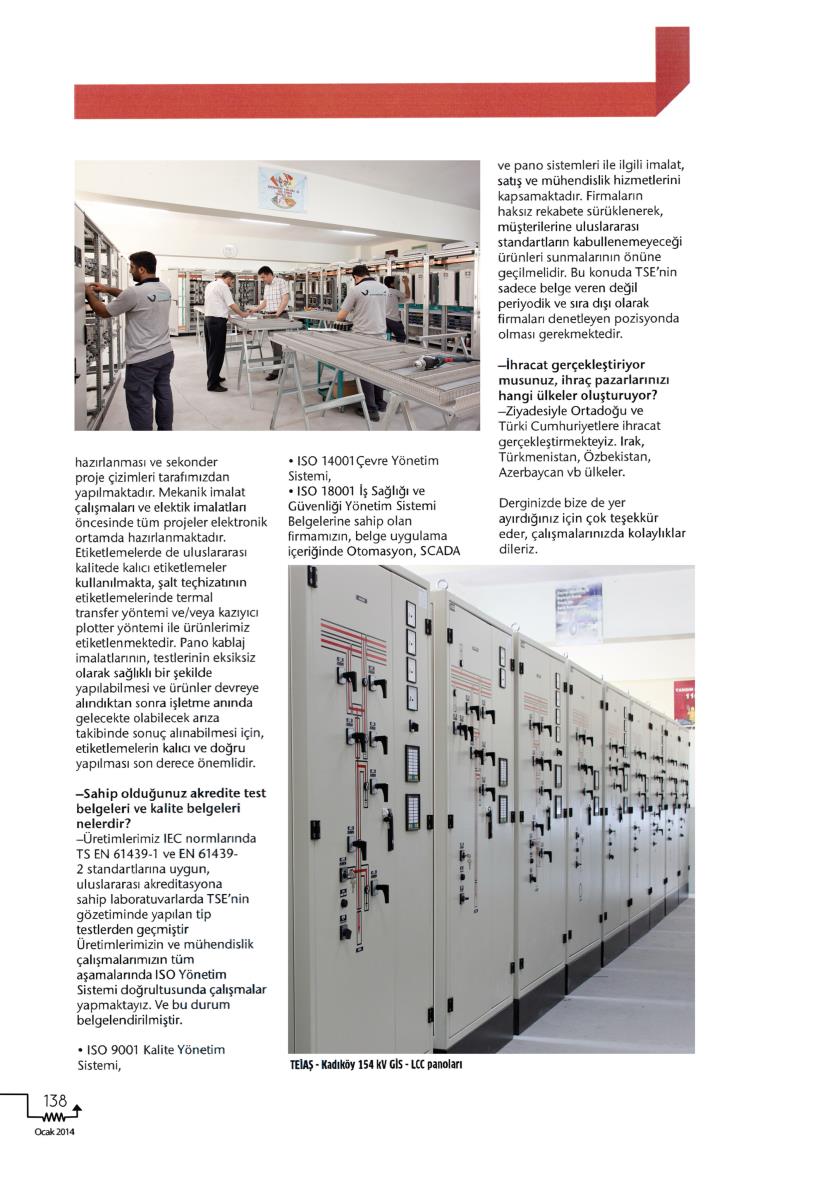 Kaynak Elektrik Pano Dergisi Röportaj | OCAK 2014 - 3